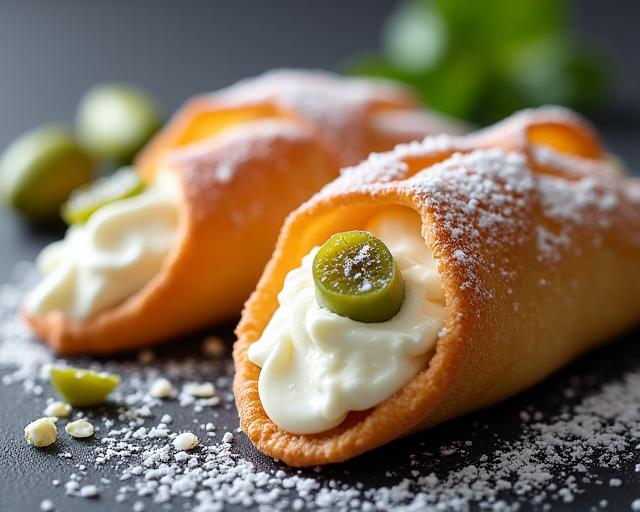 Cannoli siciliani freschi riempiti con ricotta.