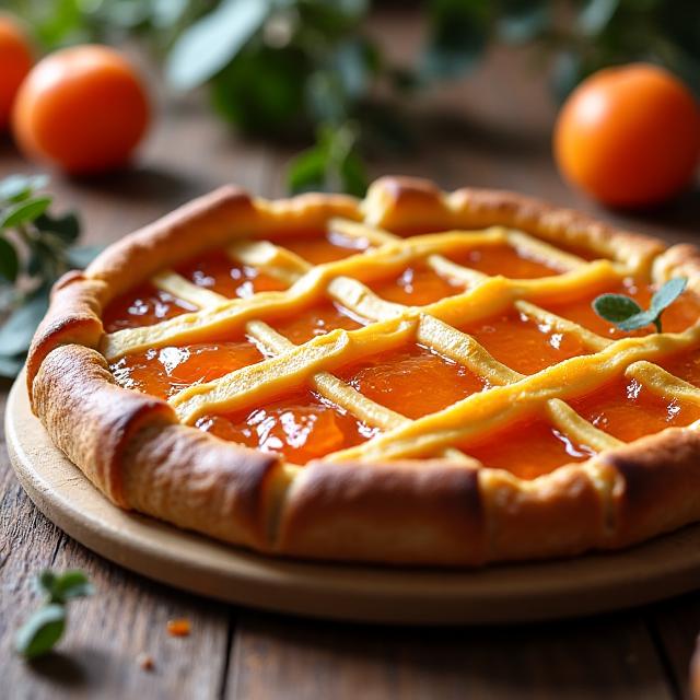Crostata fatta in casa con marmellata di albicocche.